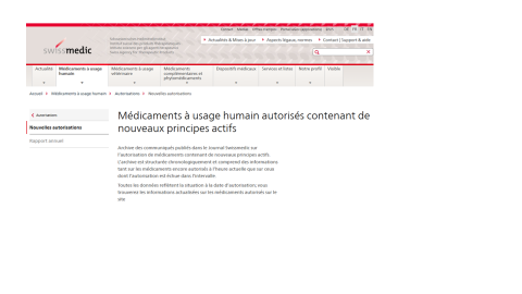 Capture d'écran Swissmedic